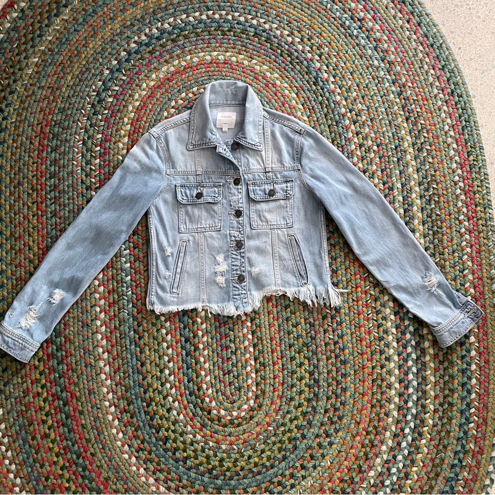 Hidden Light Blue Distressed Denim Jacket preowned Size XS